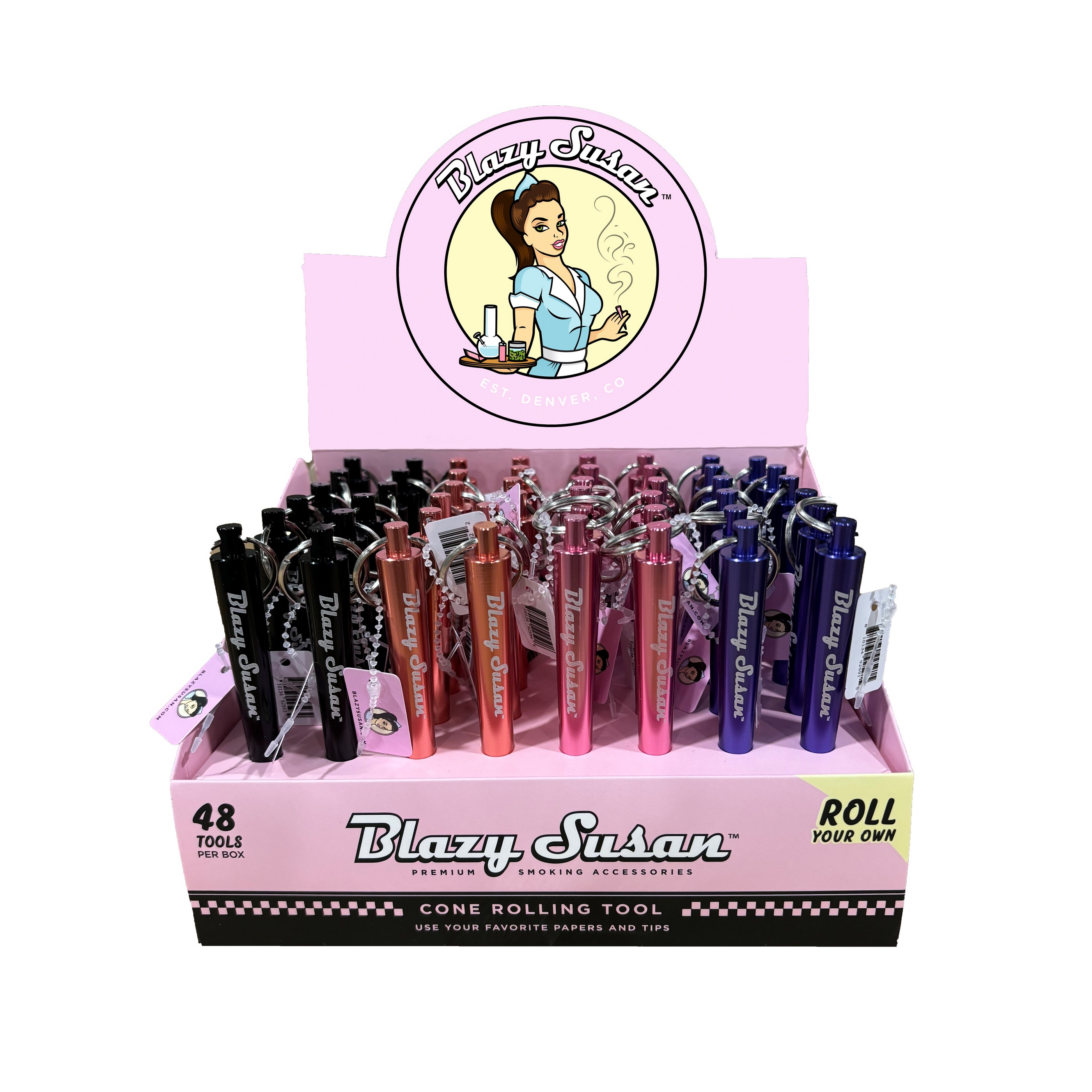 Blazy Susan Cone Rolling Tool Display 48CT, thc, dry herb, flower, cone